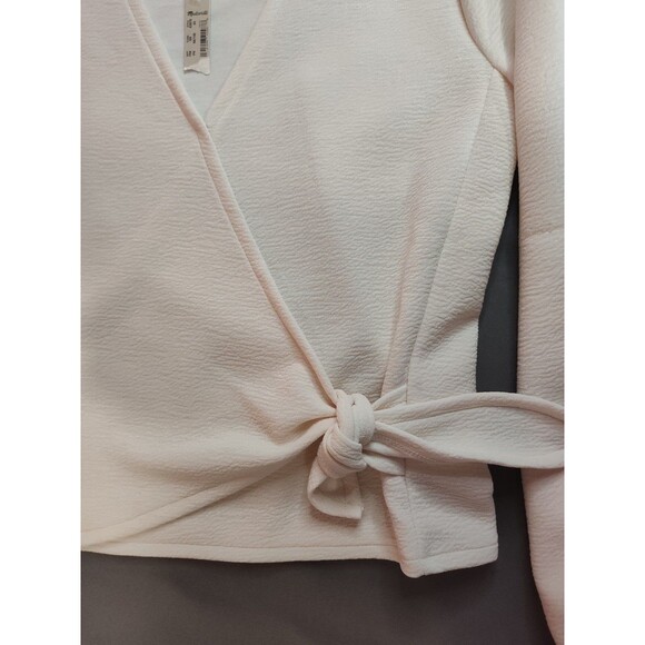 Women's Madewell Texture and Thread Long Sleeve Crepe Wrap Top XS Cream - Picture 4 of 7